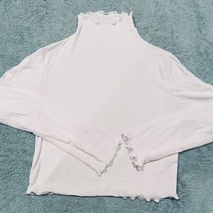 Trendy White Ribbed Mock Turtleneck Long Sleeve Crop Top – Size Medium